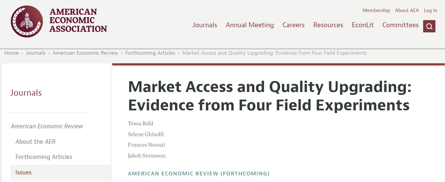 Market Access and Quality Upgrading forthcoming AER