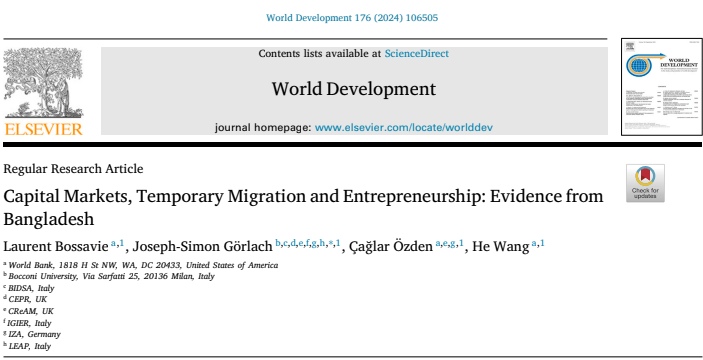 Capital Markets, Temporary Migration and Entrepreneurship in World Development